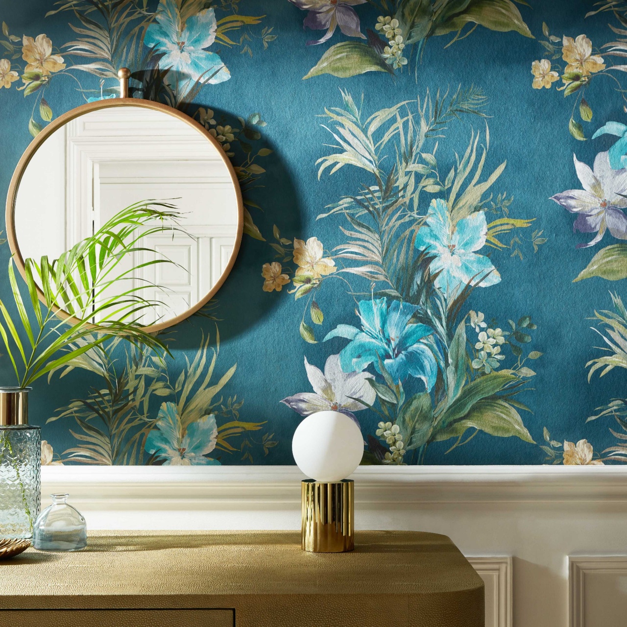 Tapet, Lilliana, Peacock Blue Luxury Floral, 1838 Wallcoverings, 5.3mp / rola
