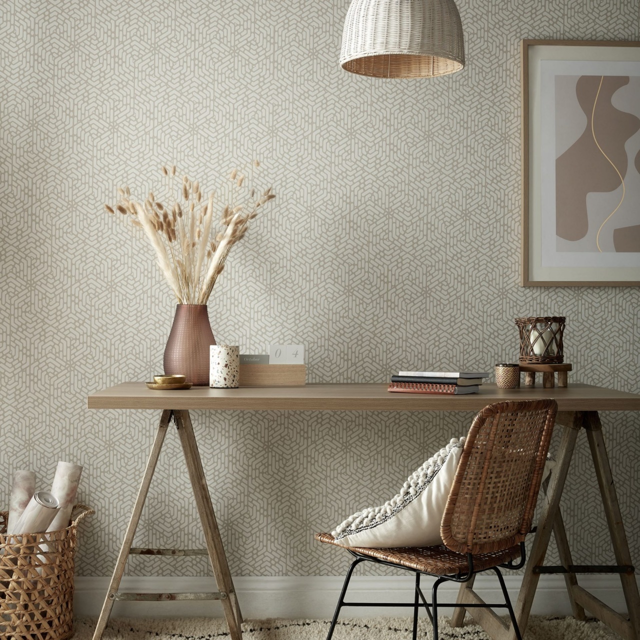 Tapet, Willow, Barley Neutral Luxury Geometric, 1838 Wallcoverings, 5.3mp / rola