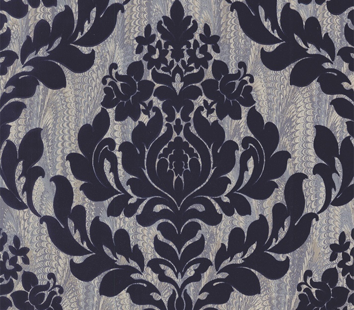 Faversham, Navy Blue Luxury Flock, 1838 Wallcoverings, 5.3mp / rola