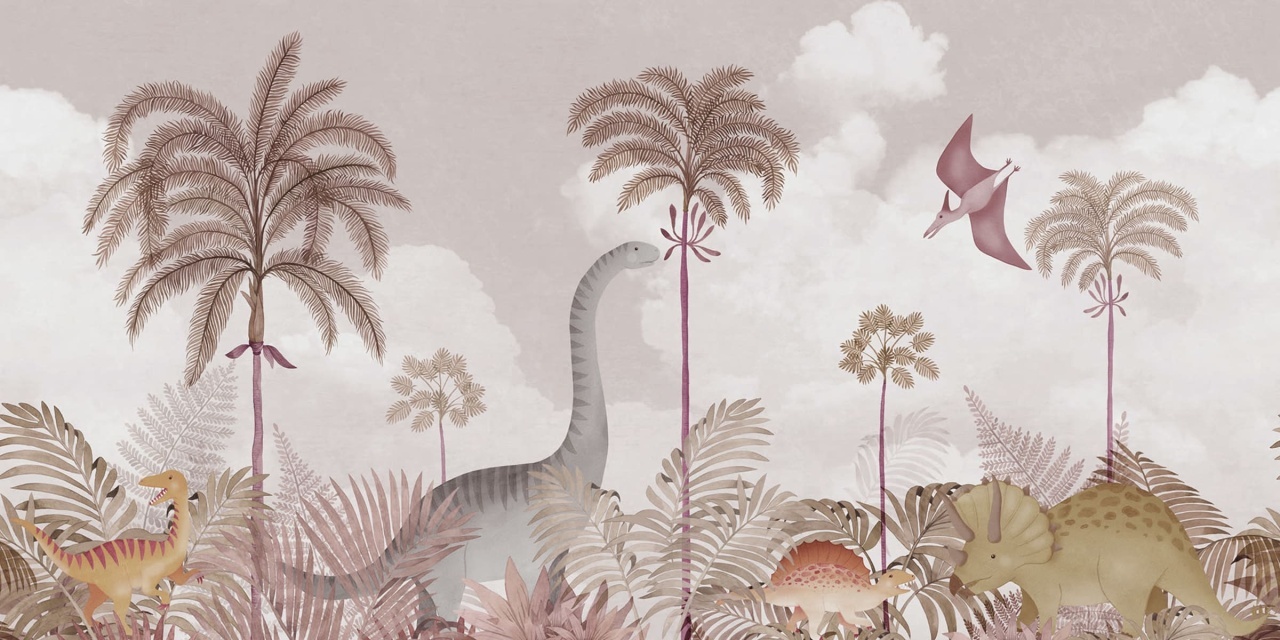 Fototapet, Dinosaur World, Pink, Rebel Walls - 2