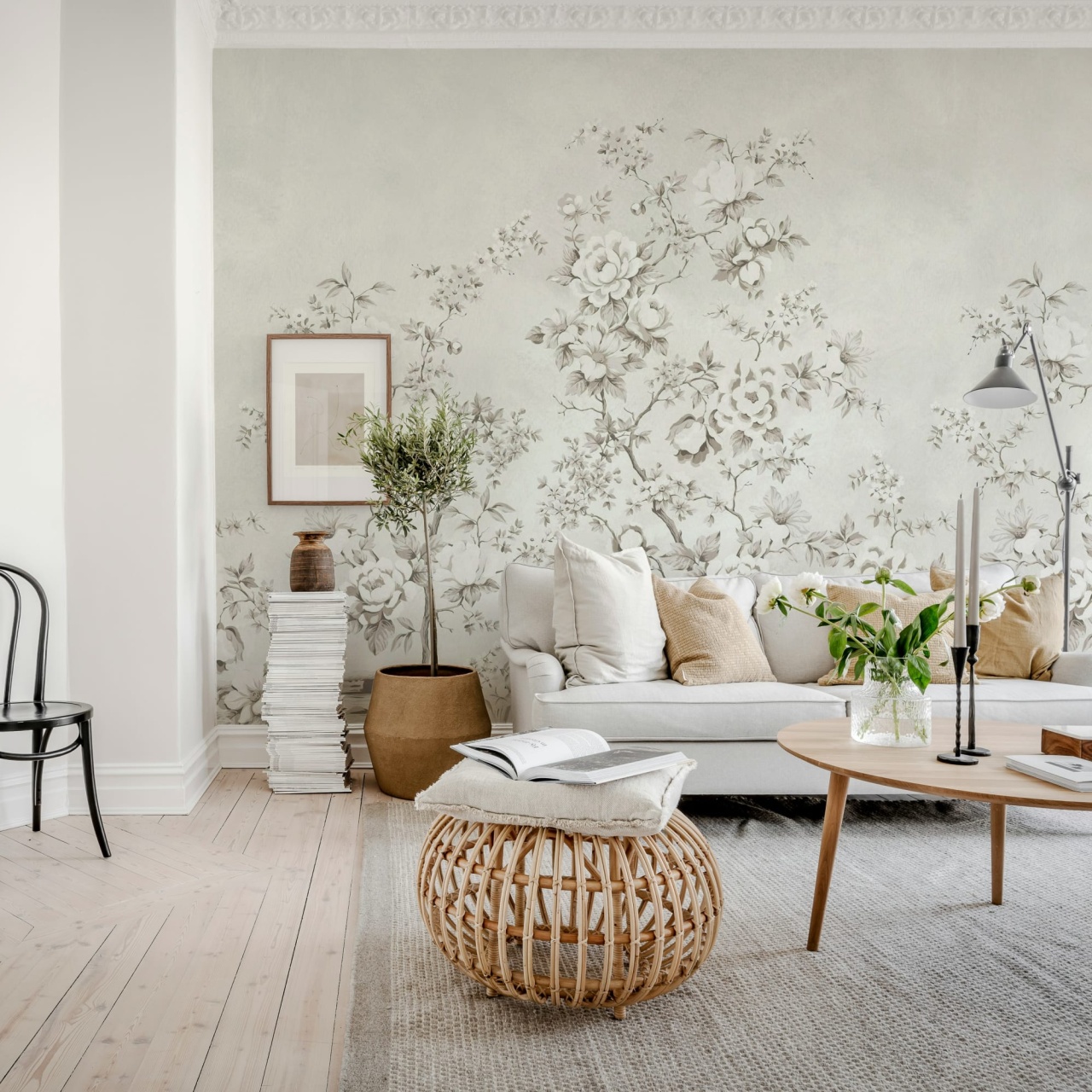 Fototapet, Floral Chinoiserie, Gray, Rebel Walls