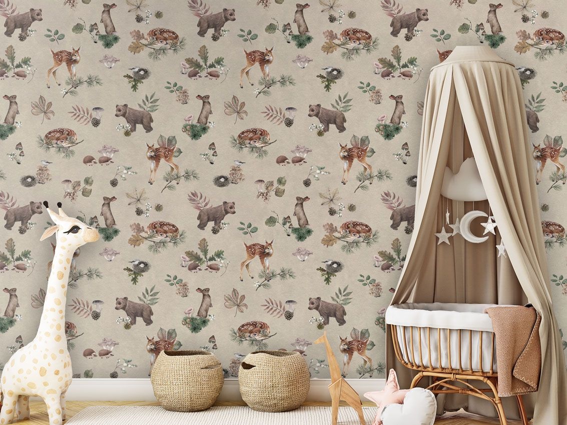Fototapet Forest Gathering - Beige, Kikki Belle - 4