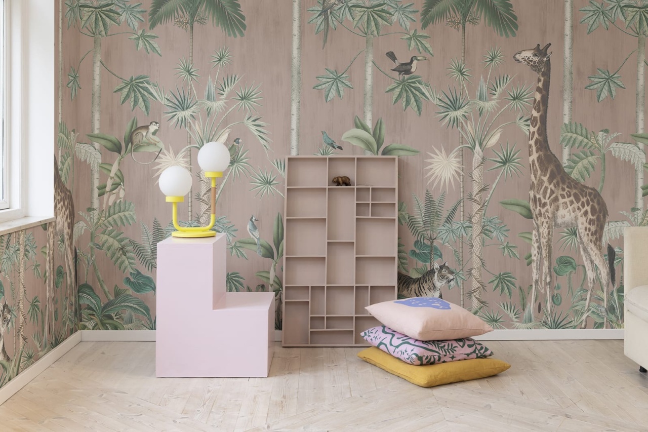 Fototapet, Giraffe's Stroll, Pink, Rebel Walls - 3