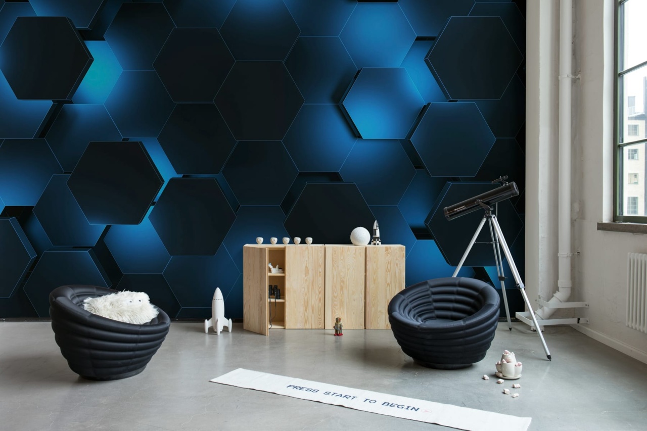 Fototapet, Hexagon, Blue, Rebel Walls