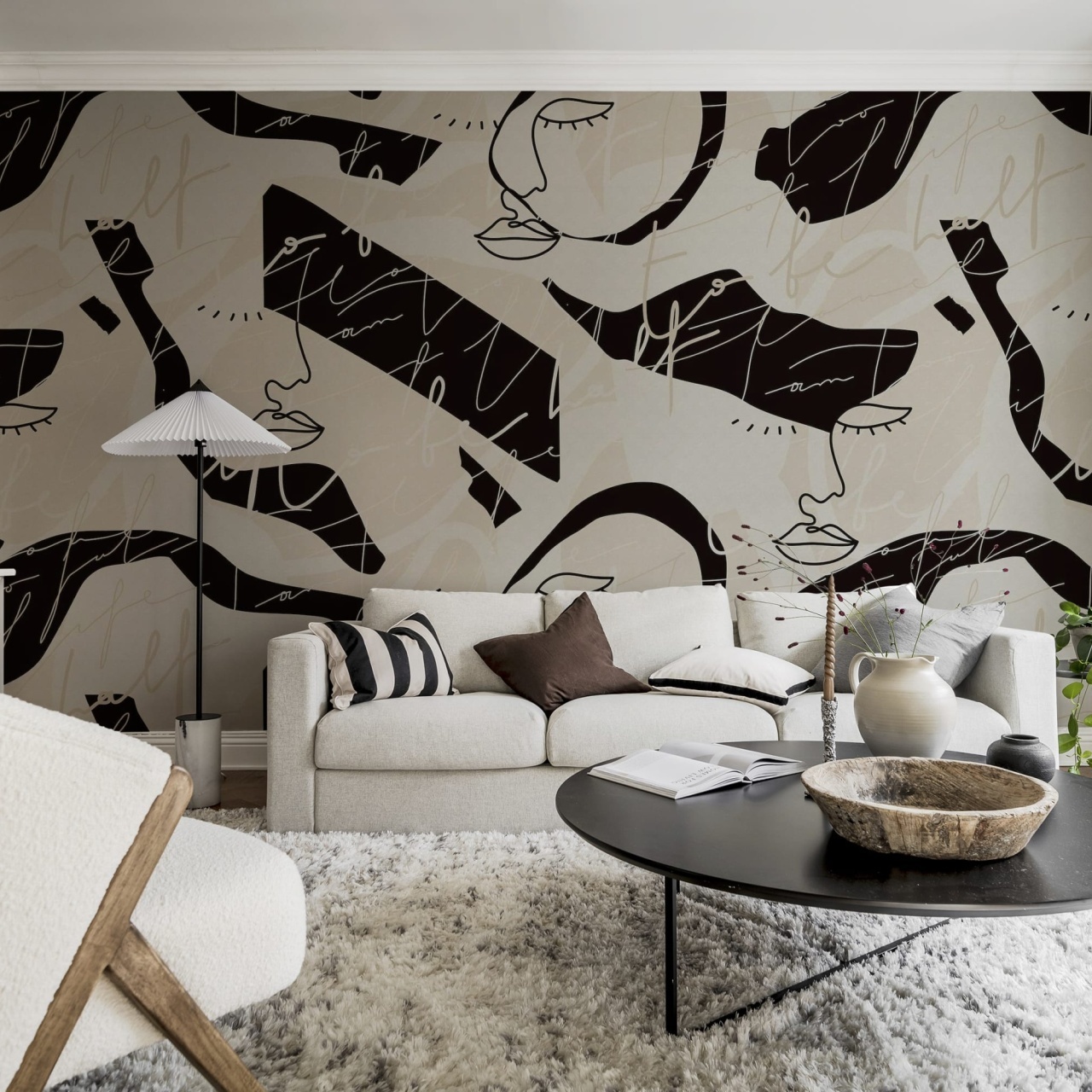 Fototapet, Lined Faces, Beige, Rebel Walls