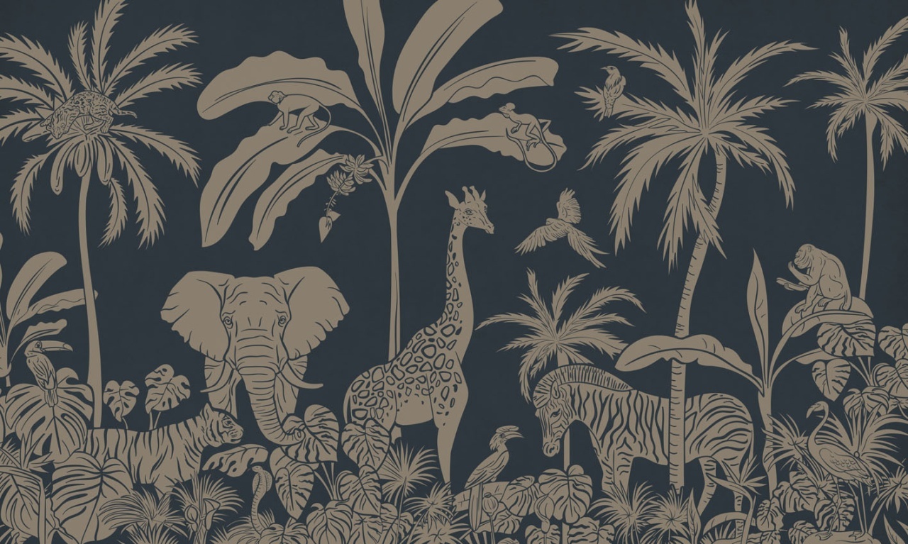 Fototapet Monochrome Jungle - Blue Vintage, Kikki Belle - 2