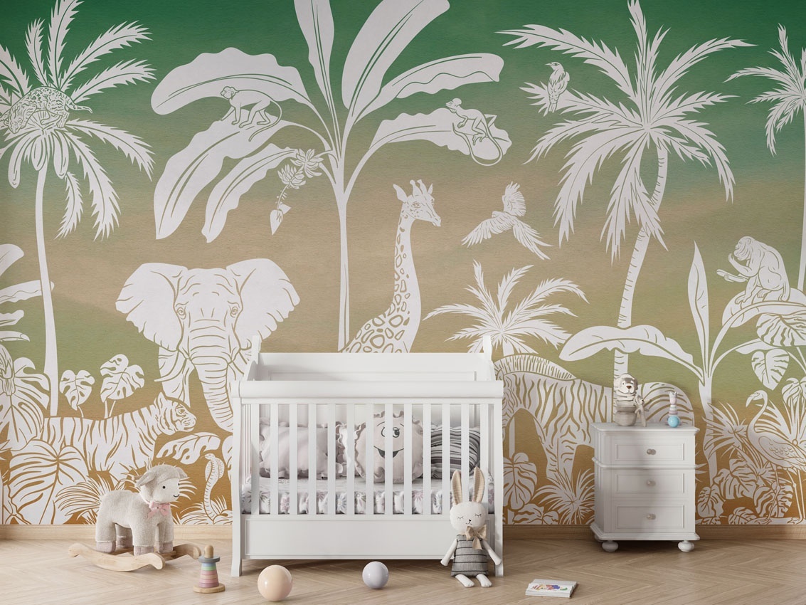 Fototapet Monochrome Jungle - Green Sky, Kikki Belle