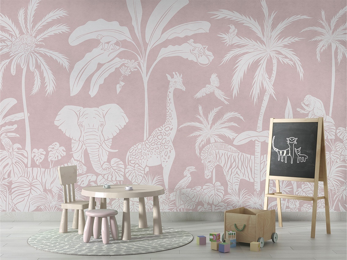 Fototapet Monochrome Jungle - Pink, Kikki Belle - 4