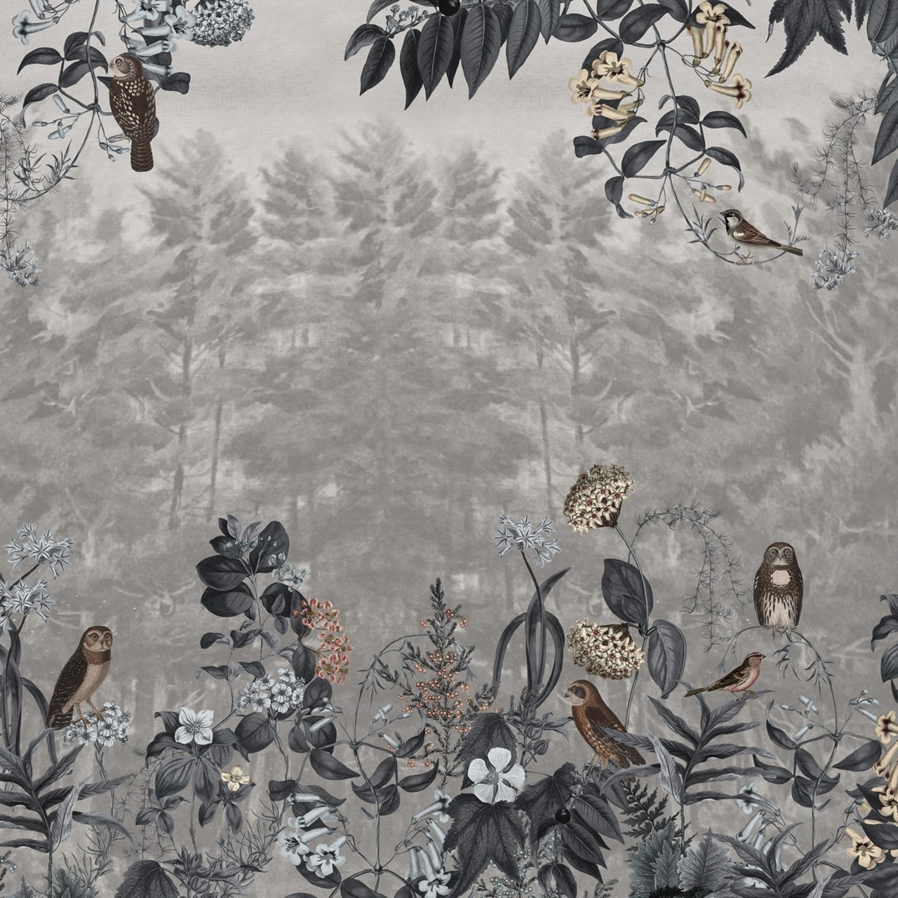 Fototapet, Owl Forest, Gray, Rebel Walls - 2