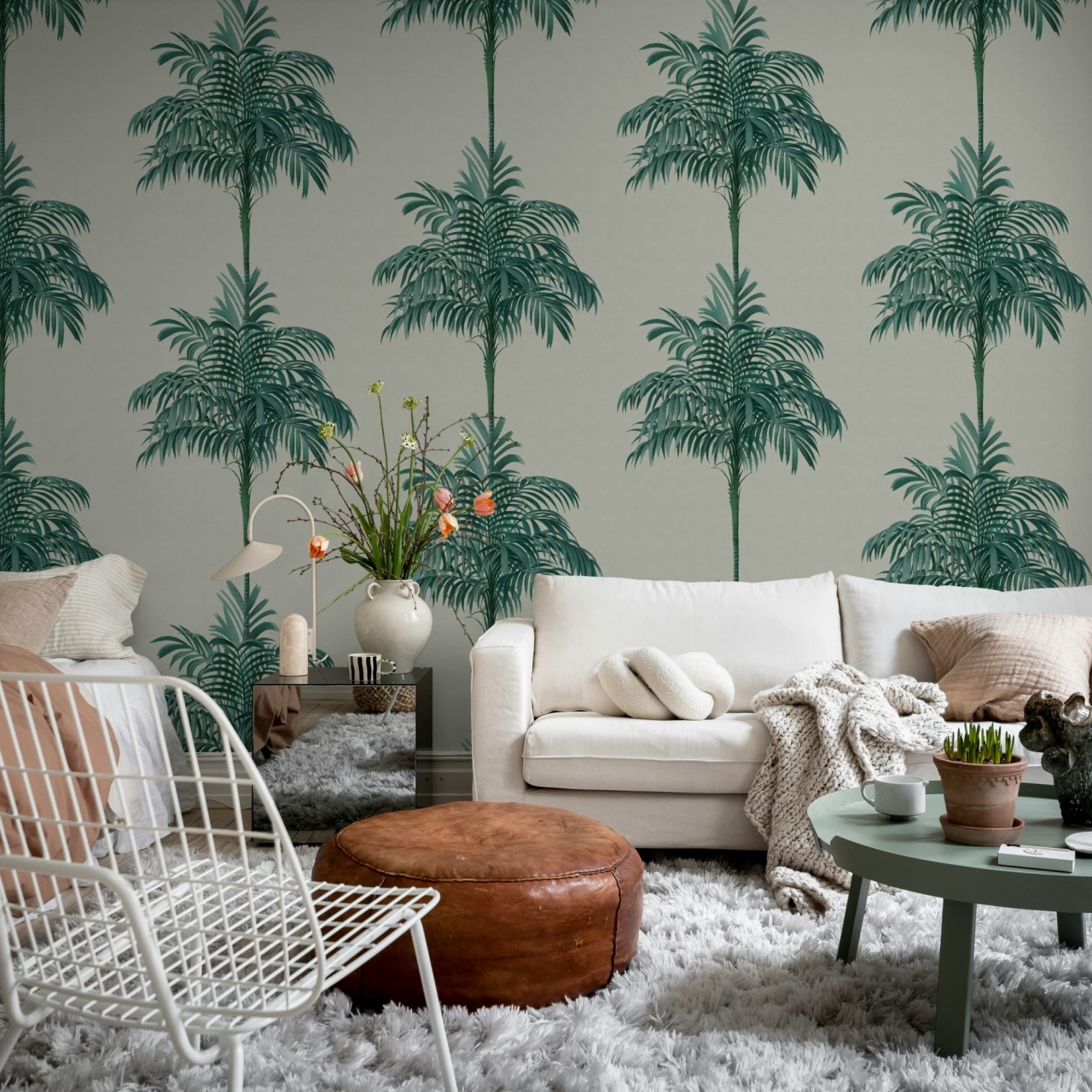 Fototapet, Palm Stripes, Blue, Rebel Walls