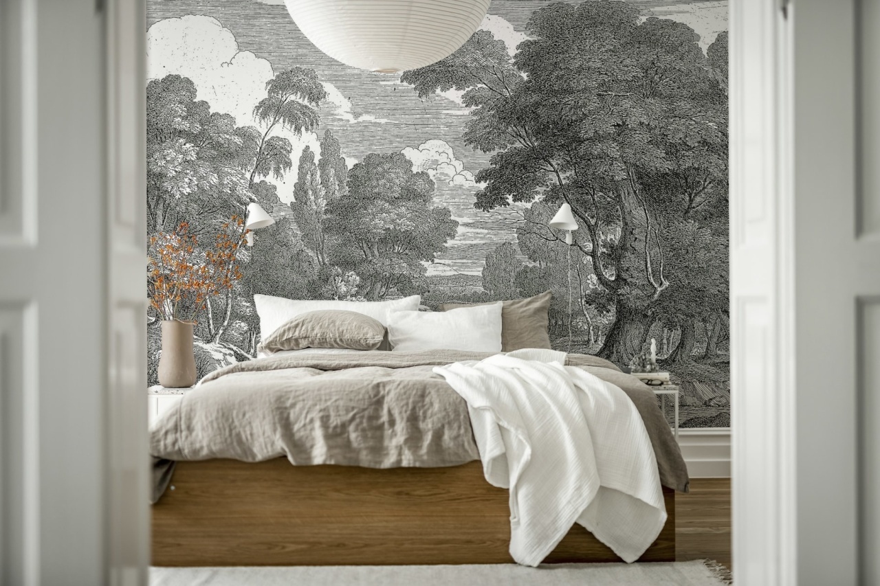 Fototapet, Park Etching, Gray, Rebel Walls