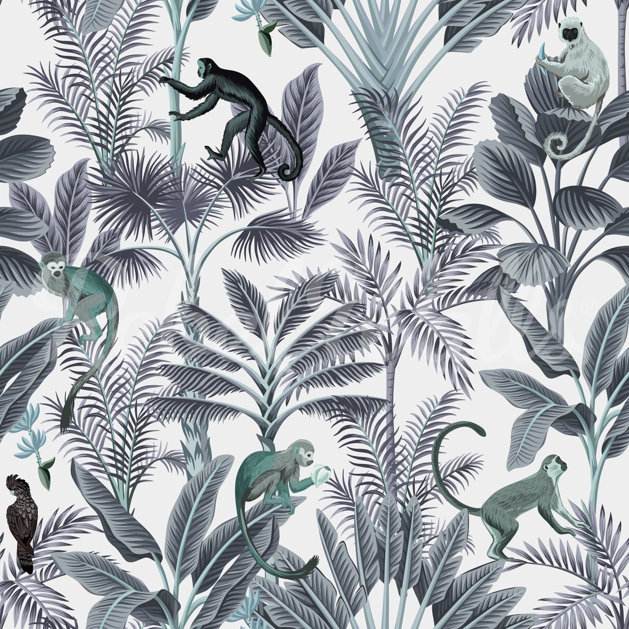 Fototapet, Tropical Monkeys, Blue, Rebel Walls - 2