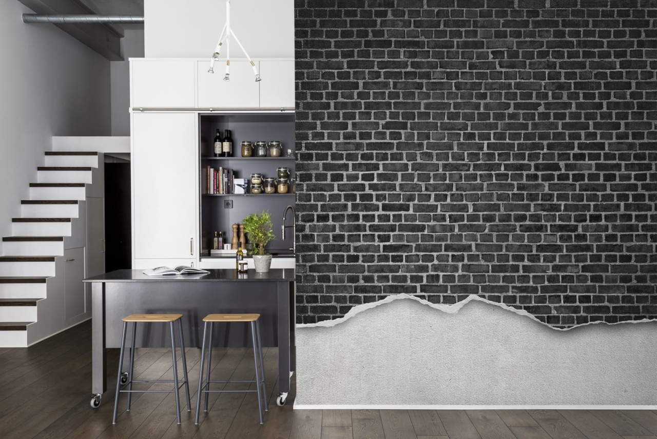 Fototapet, Well-Worn Brick Wall, Black, Rebel Walls