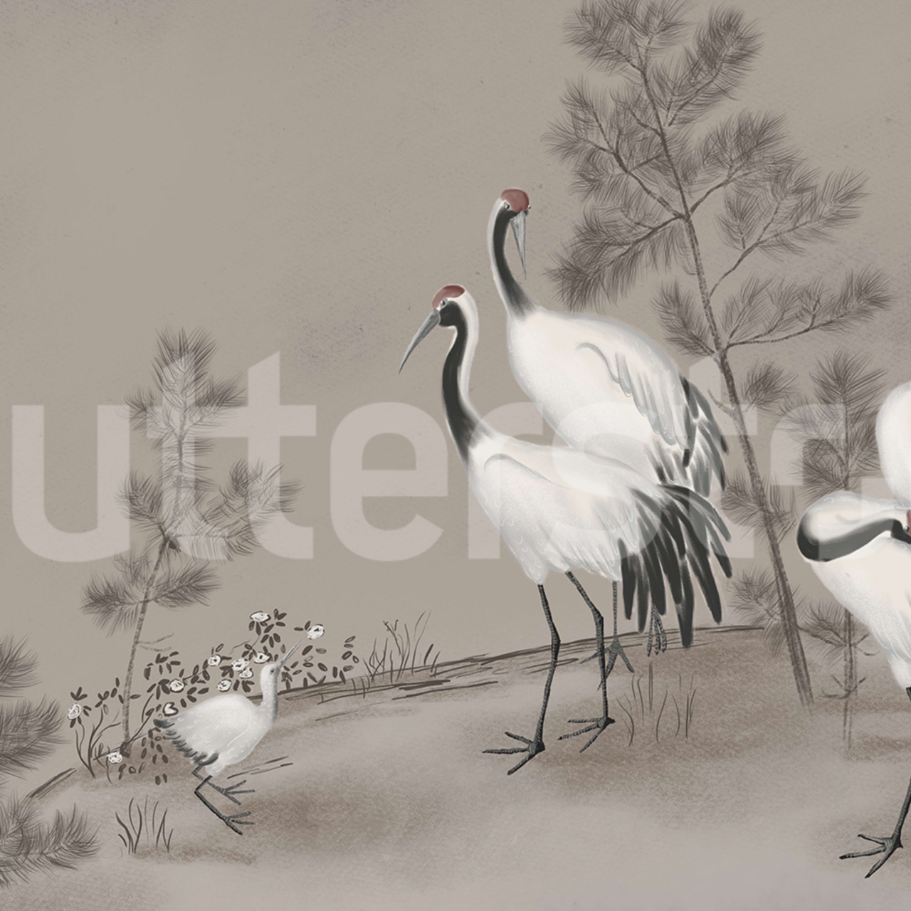 Fototapet, Whispering Cranes, Gray, Rebel Walls - 2