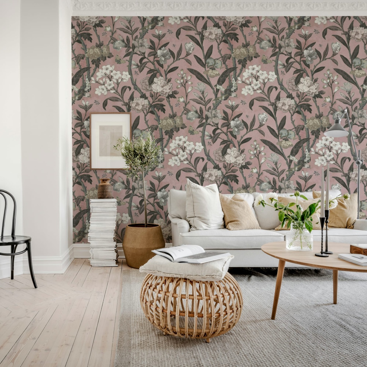 Fototapet, Winding Bloom, Pink, Rebel Walls