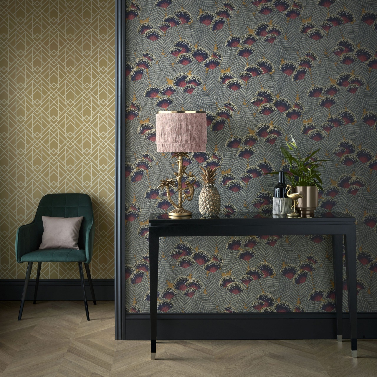 Tapet, Clarice, Jet Black Luxury Art Deco, 1838 Wallcoverings, 5.3mp / rola