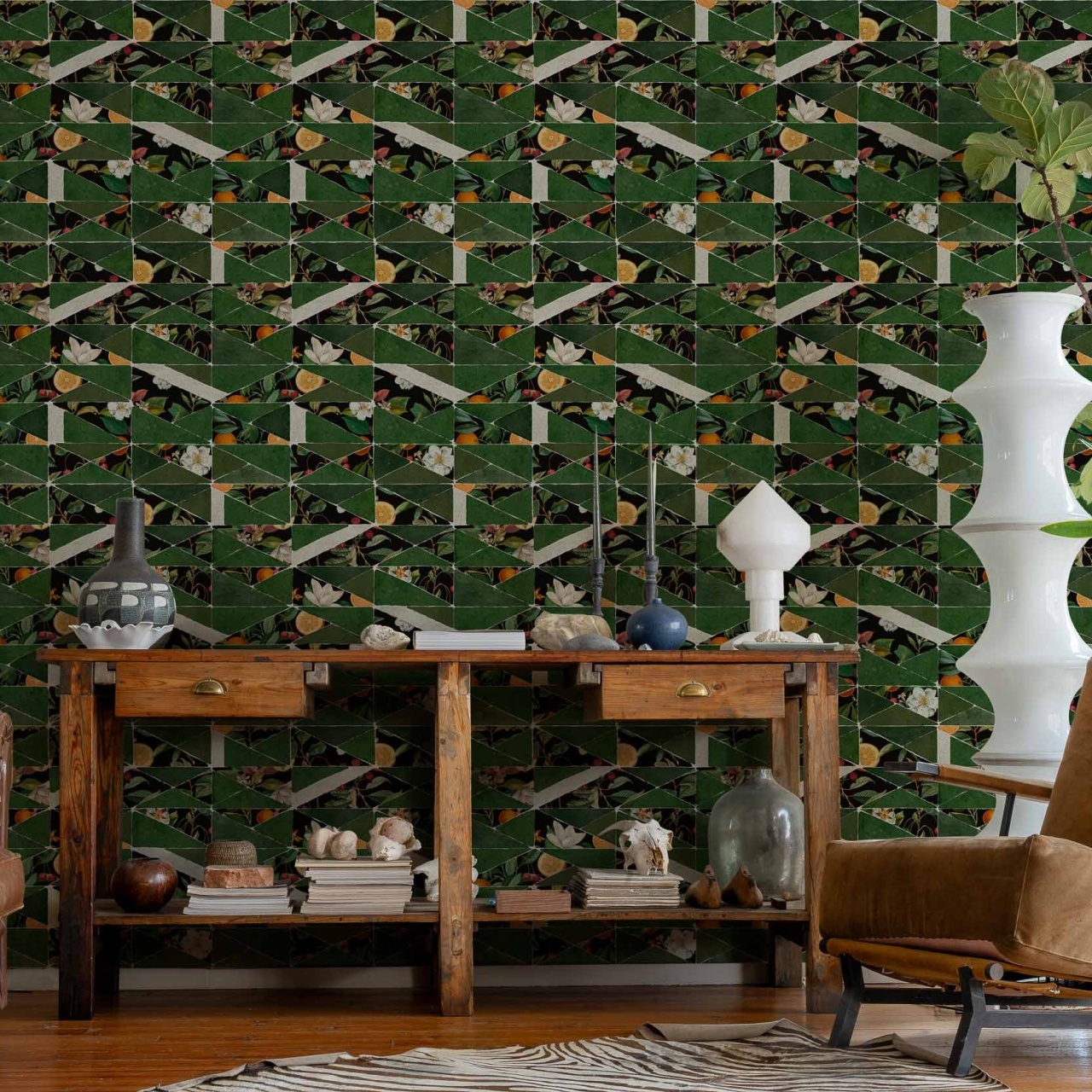Tapet lavabil Hidden Fruits, Green, TresTintas 5mp / rola