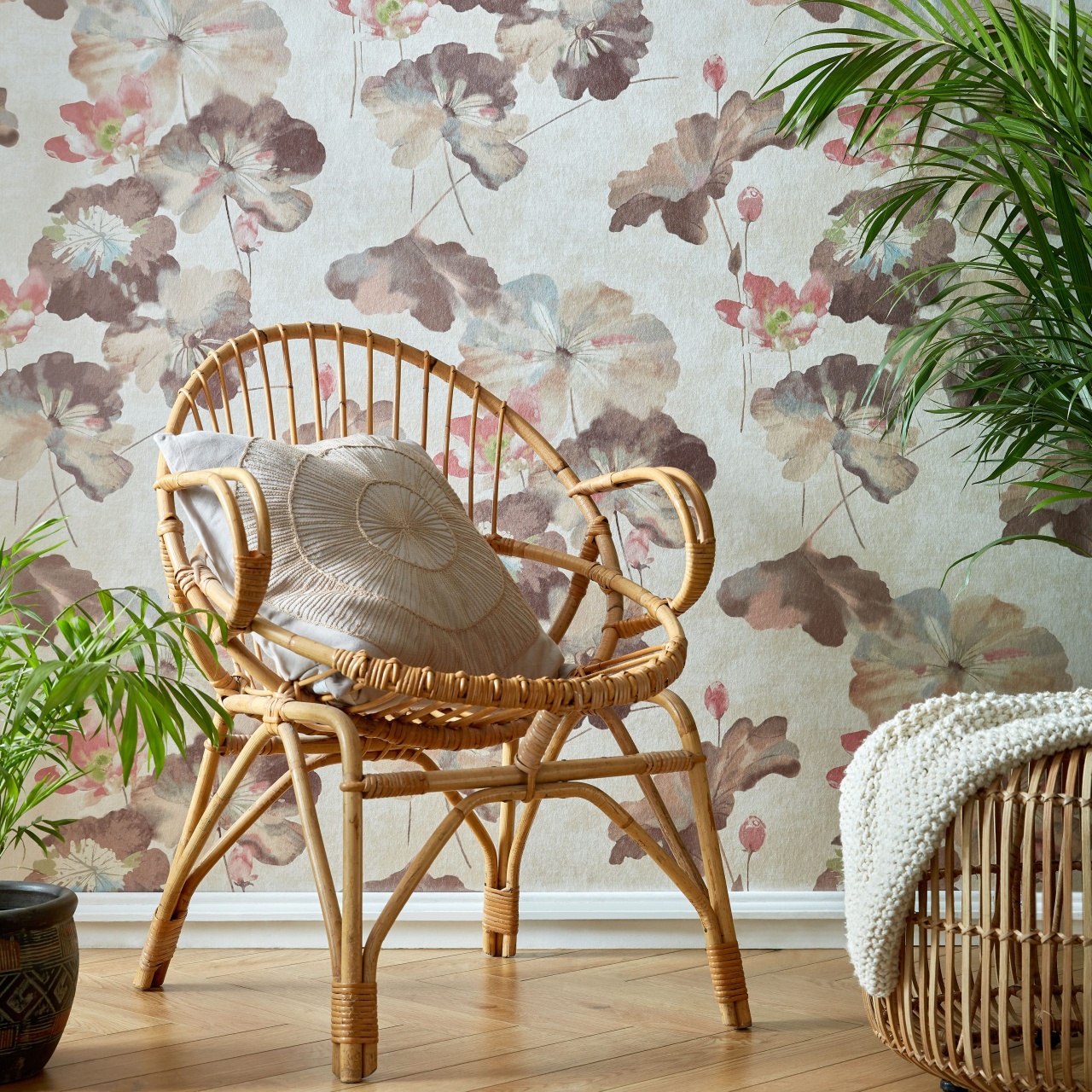 Tapet, Water Lilies, Caramel Cream Luxury Floral, 1838 Wallcoverings, 5.3mp / rola