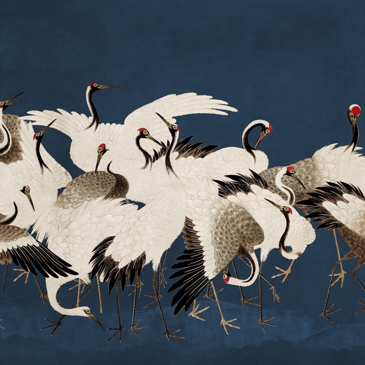 Fototapet, Dancing Cranes, Blue, Rebel Walls - 2