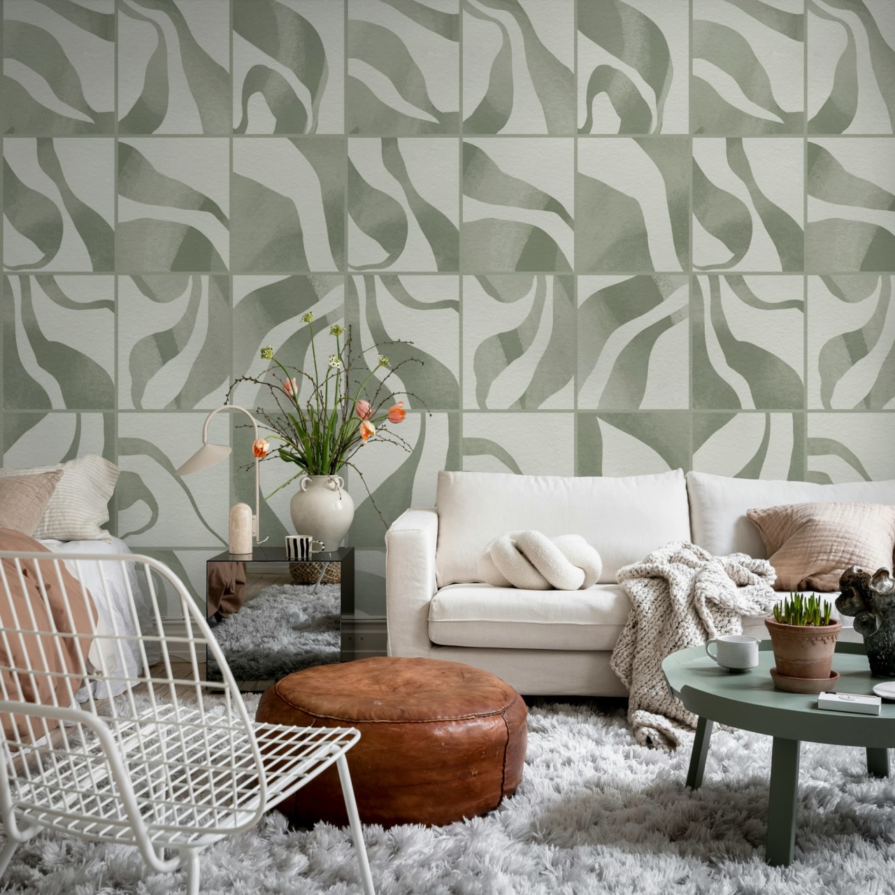 Fototapet, Floating Tiles, Green, Rebel Walls