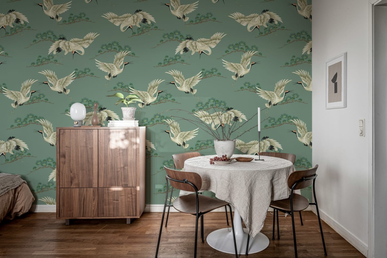 Fototapet, Flying Cranes, Green, Rebel Walls