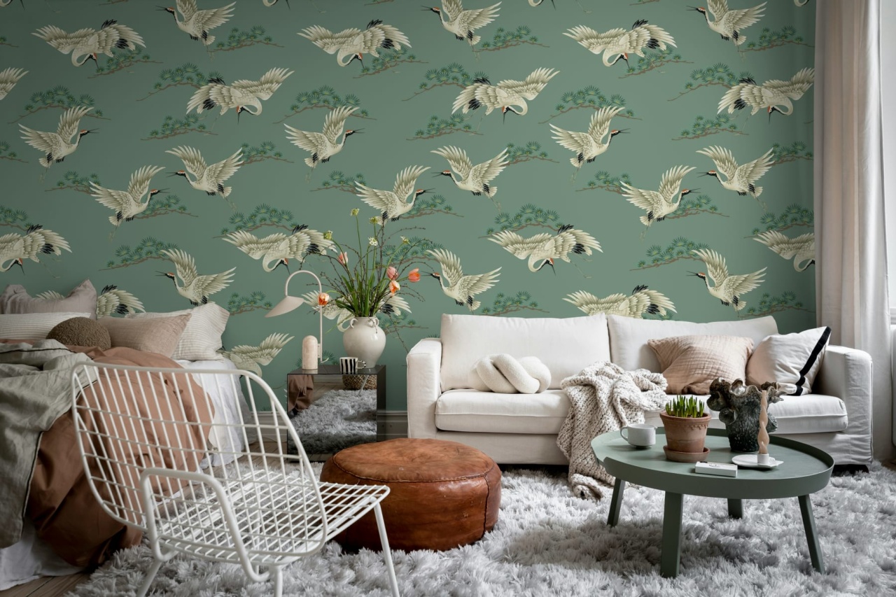 Fototapet, Flying Cranes, Green, Rebel Walls - 3