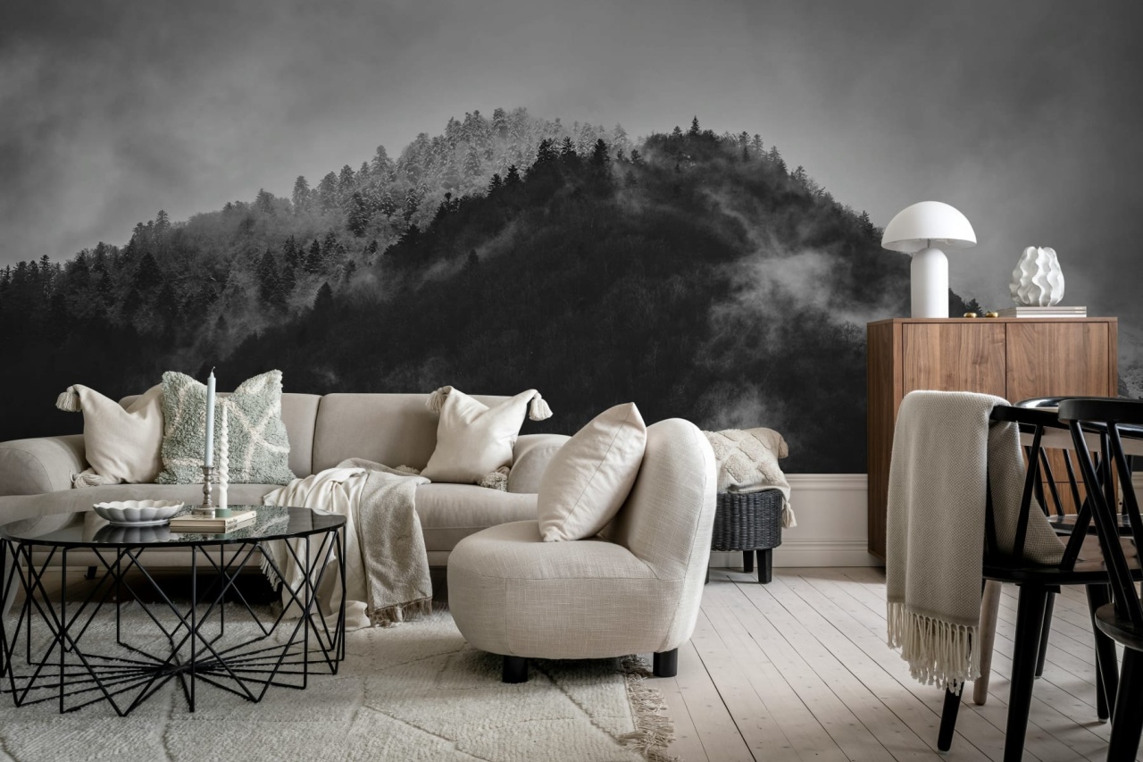 Fototapet, Foggy Mountain, Black & White, Rebel Walls