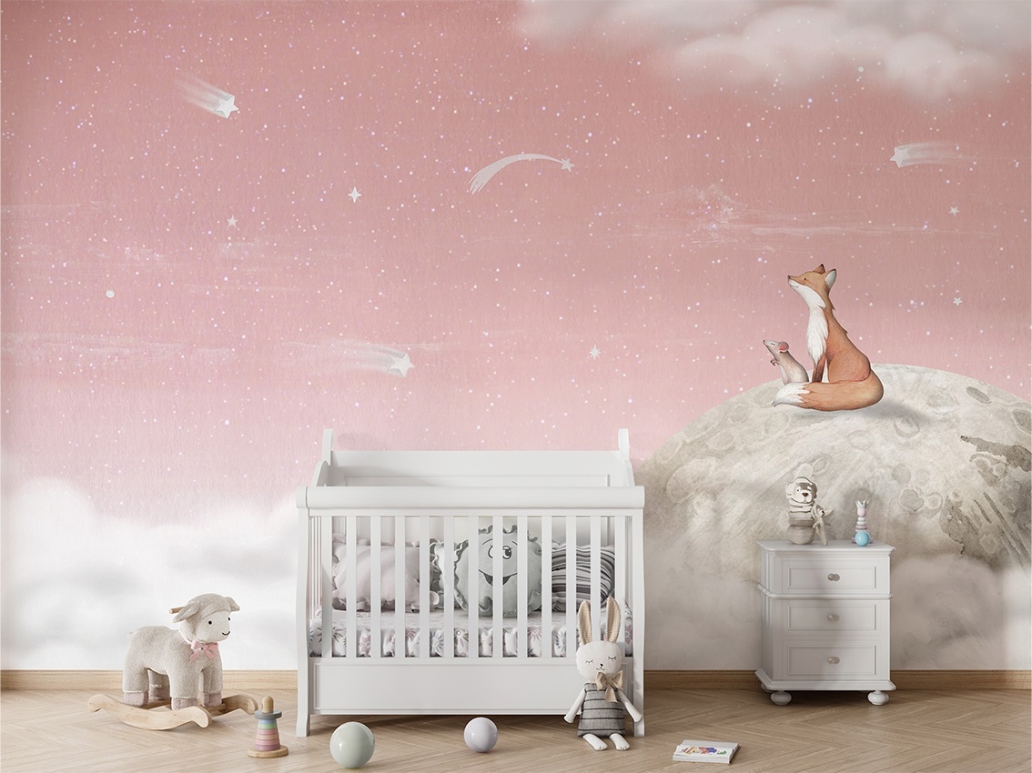 Fototapet Fox on the Moon - Pink, Oliver Robins - 3