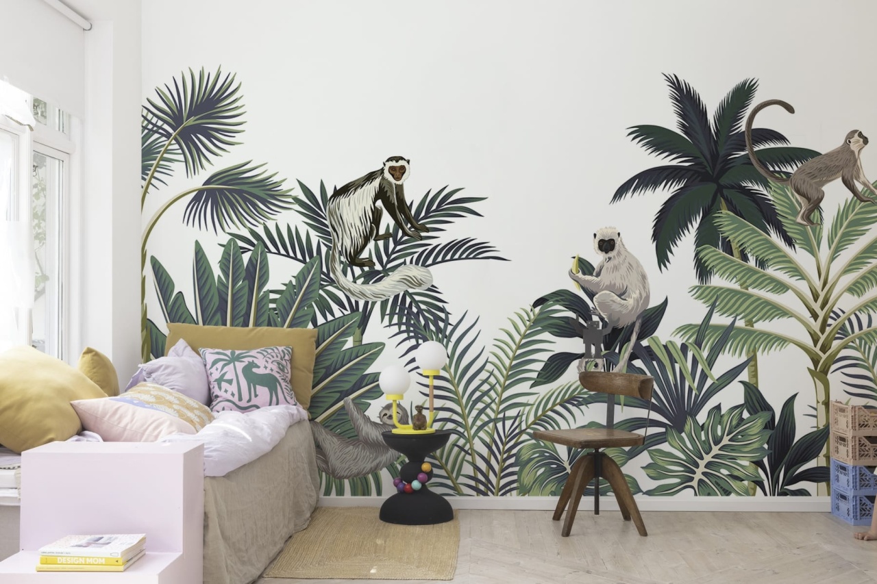 Fototapet, Jungle Monkeys, White, Rebel Walls