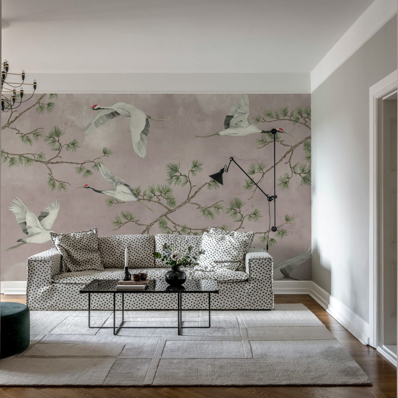 Fototapet, Majestic Cranes, Pink, Rebel Walls