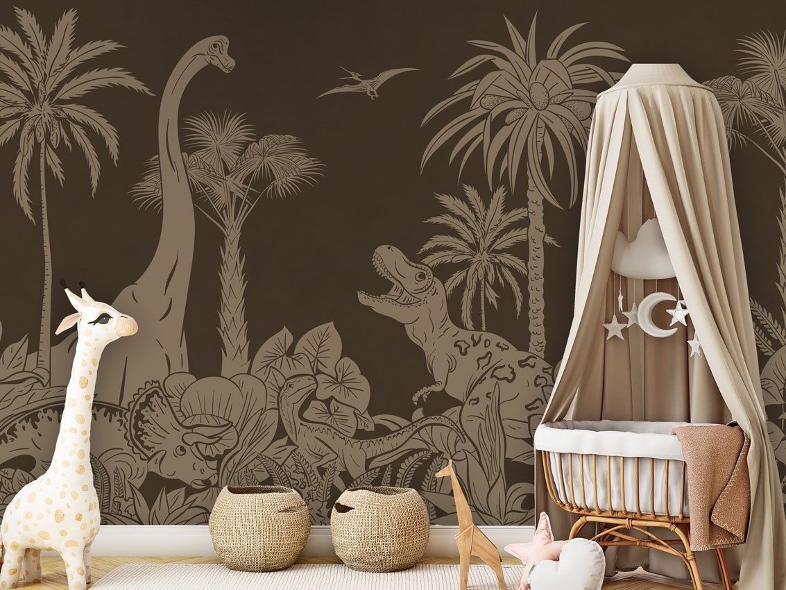 Fototapet Monochrome Dino - Brown Vintage, Kikki Belle