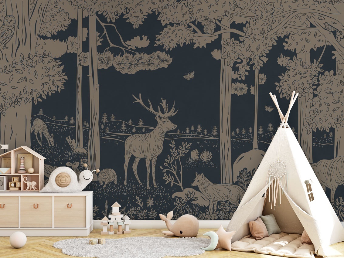 Fototapet Monochrome Forest - Blue Vintage, Kikki Belle - 5