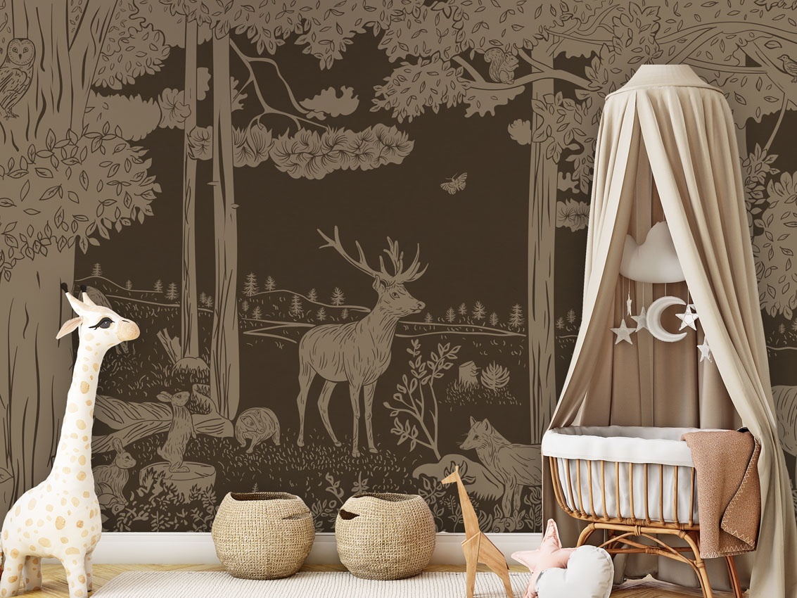 Fototapet Monochrome Forest - Brown Vintage, Kikki Belle