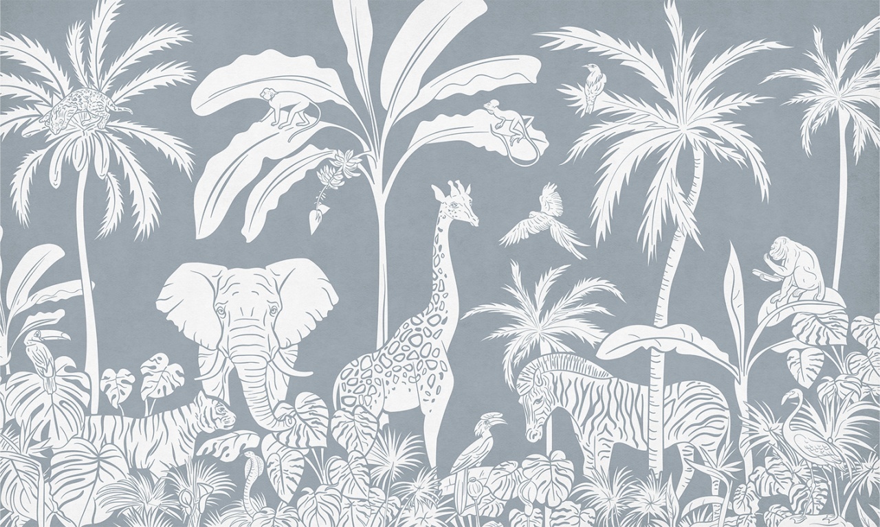 Fototapet Monochrome Jungle - Blue, Kikki Belle - 2
