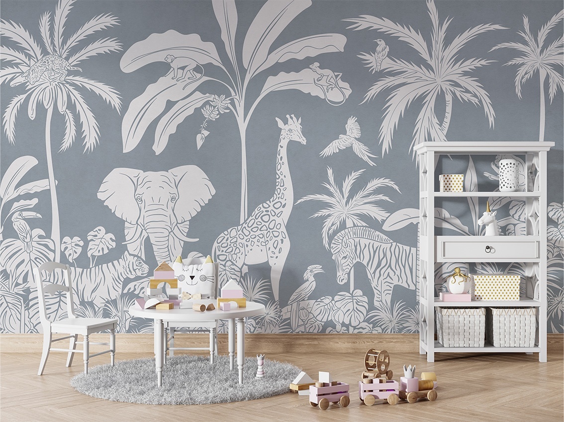 Fototapet Monochrome Jungle - Blue, Kikki Belle - 5