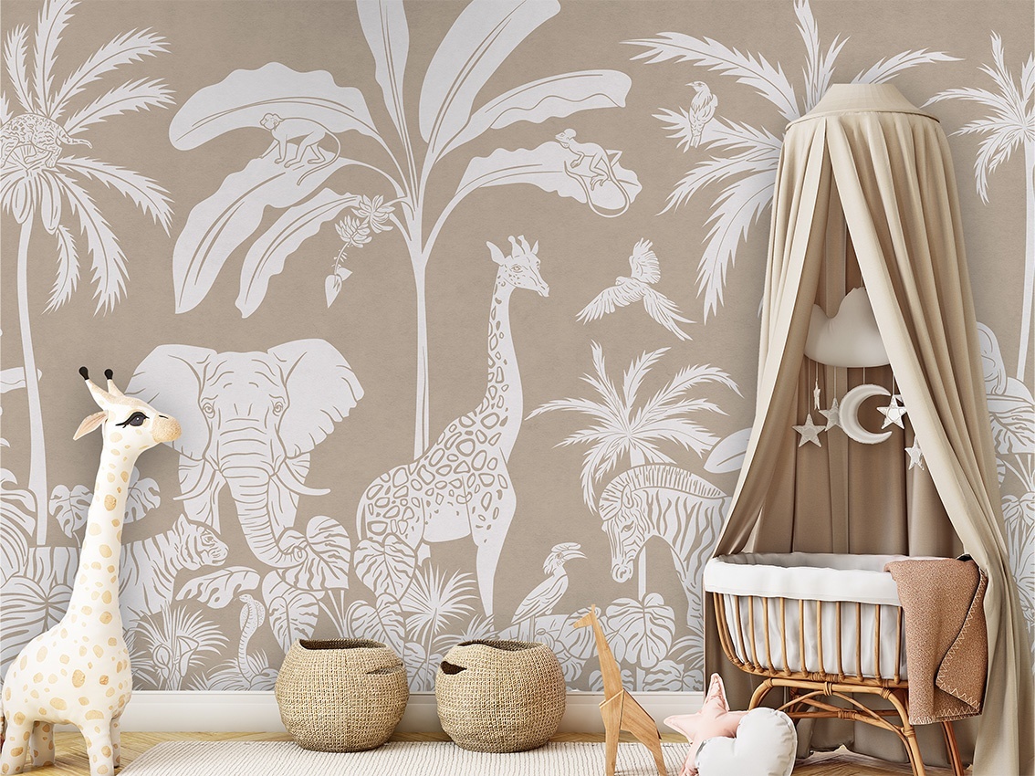 Fototapet Monochrome Jungle - Brown, Kikki Belle