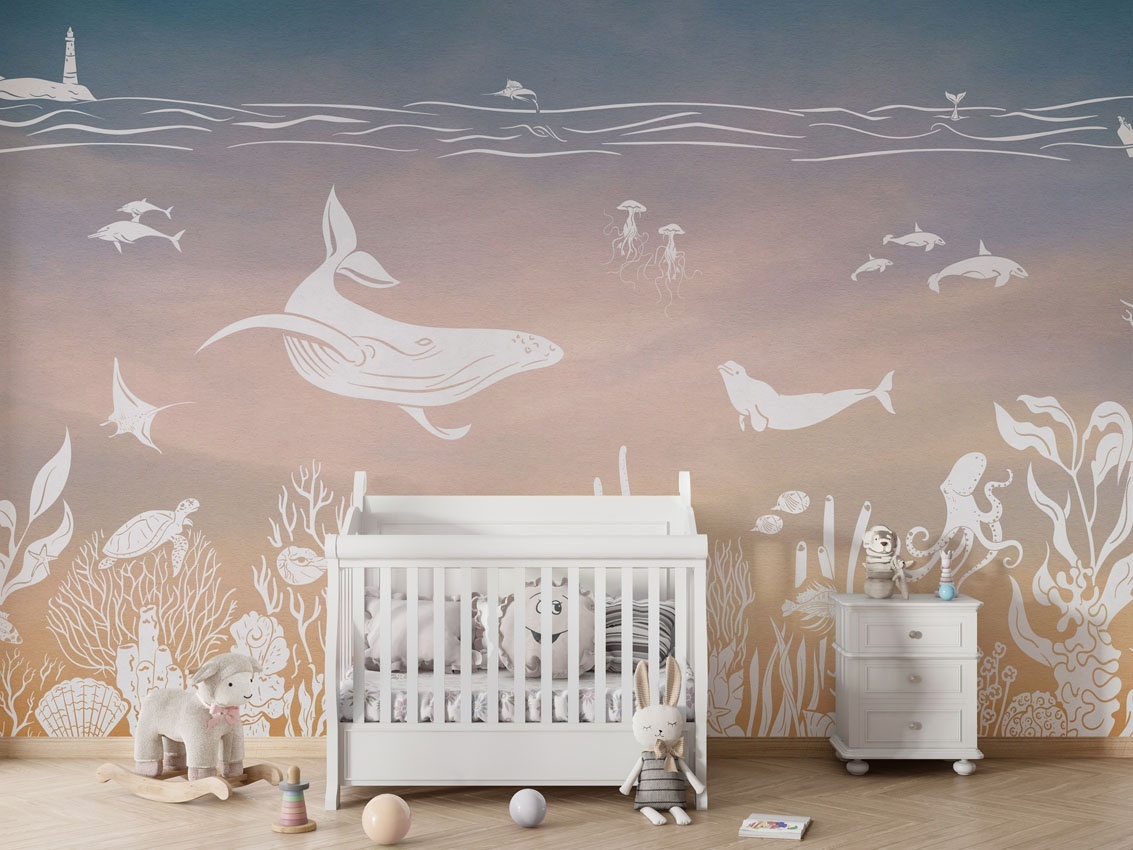 Fototapet Monochrome Sea - Aqua Pink, Kikki Belle