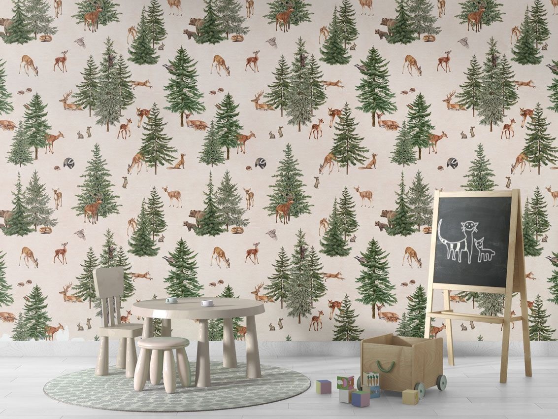 Fototapet Pine Forest - White, Kikki Belle