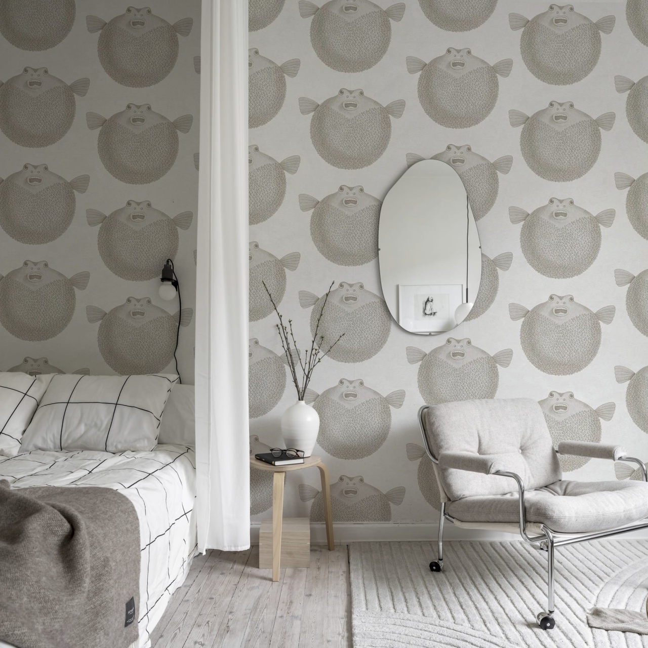 Fototapet, Puffer Fish, White, Rebel Walls