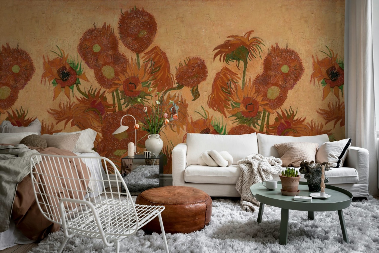 Fototapet, Sunflowers Repeatable, Peach, Rebel Walls