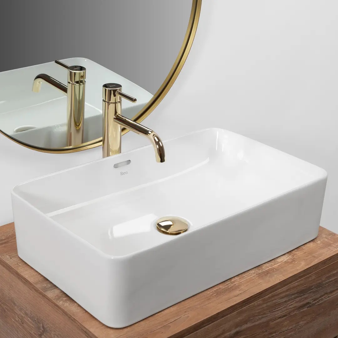 Lavoar pe blat Rea Berta 55 cm alb lucios - Img 1