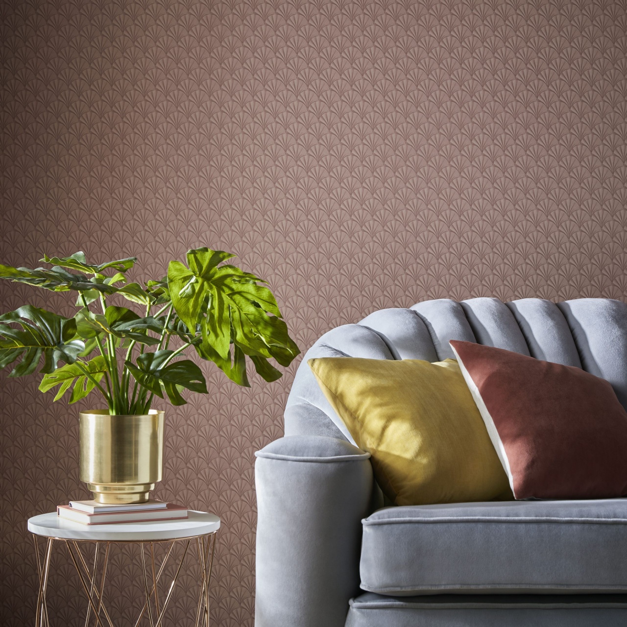Tapet, Elodie, Coral Pink Luxury Art Deco, 1838 Wallcoverings, 5.3mp / rola