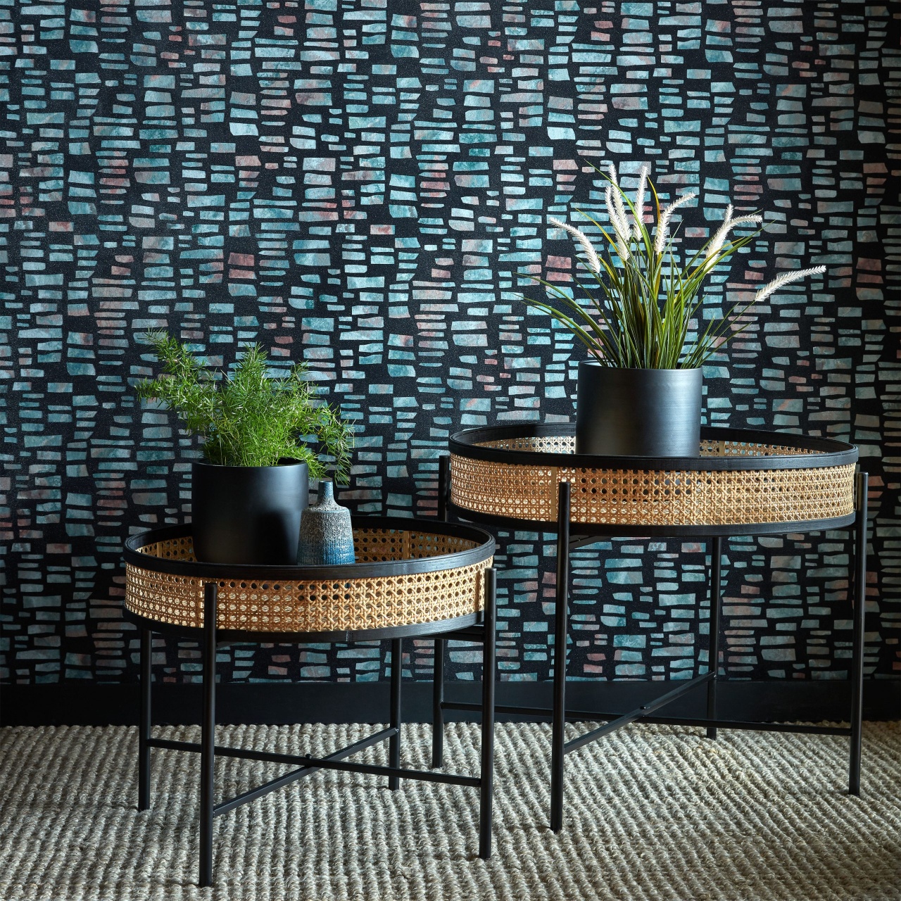 Tapet, Fusion, Mineral Black Luxury Flock, 1838 Wallcoverings, 5.3mp / rola