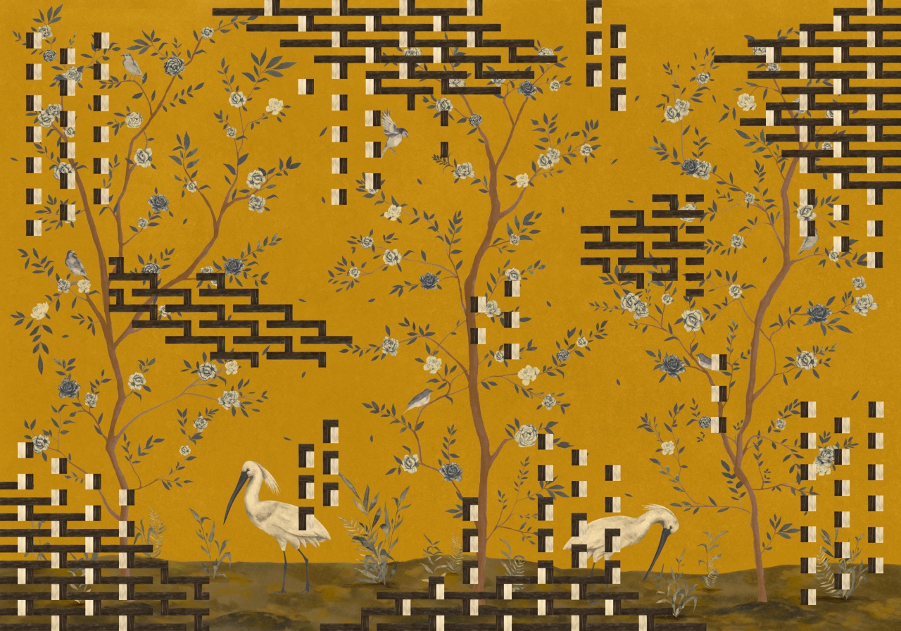 Tapet lavabil Tetris Chinoiseries, Ocher, TresTintas - 1 | YEO