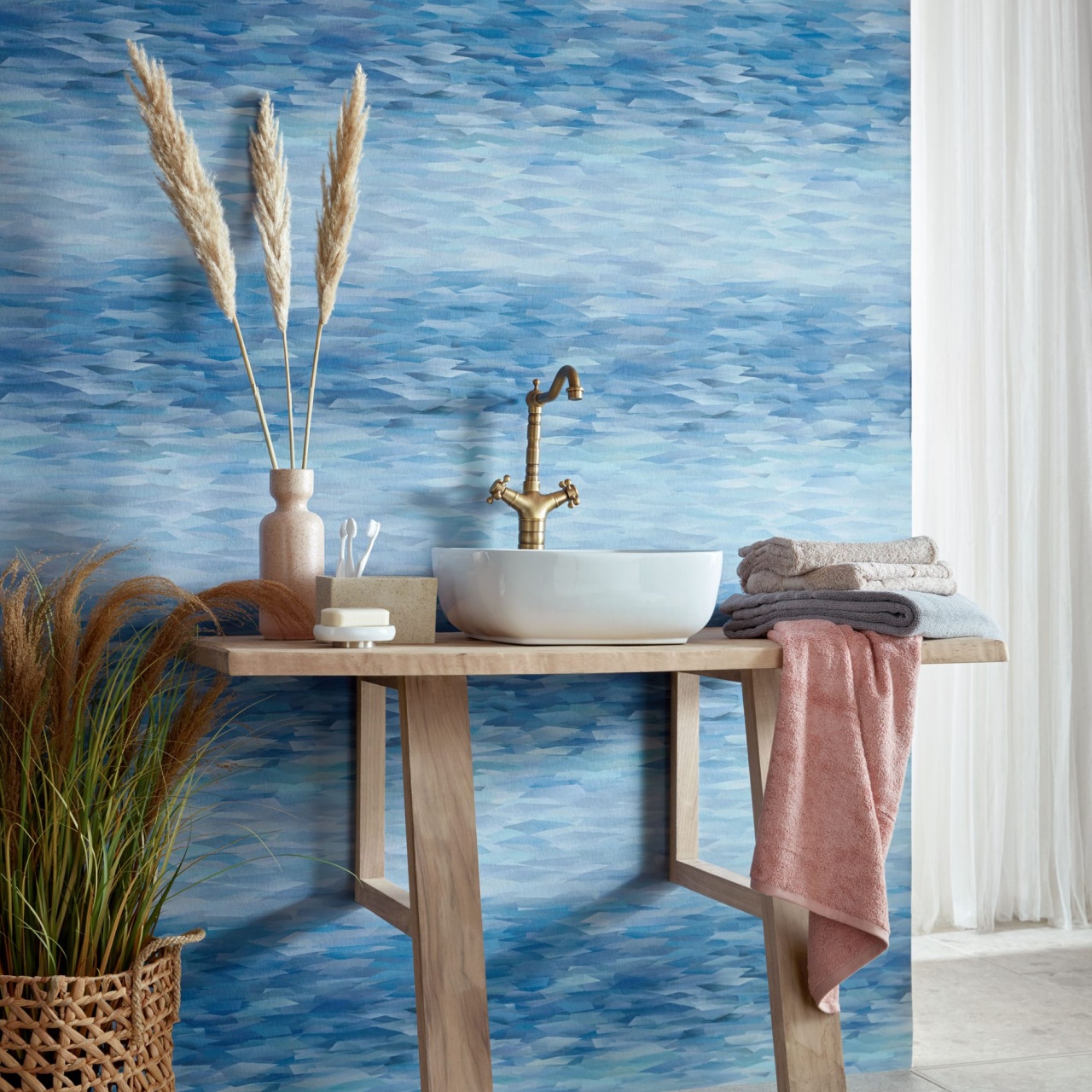 Tapet, Prism, Blue Dusk Luxury Geometric, 1838 Wallcoverings, 5.3mp / rola
