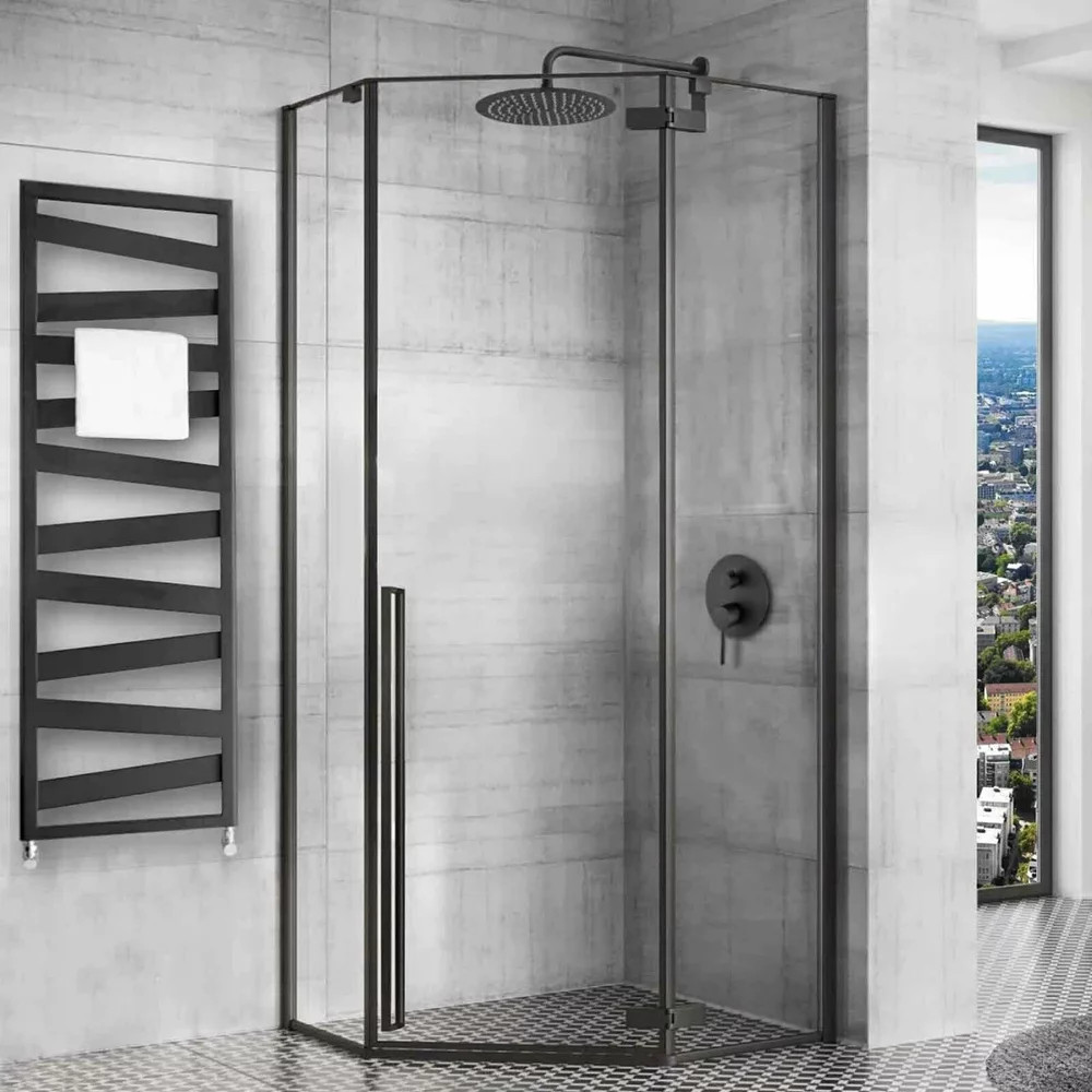 Cabina de dus pentagonala Rea Diamond cu usa batanta 100x100 negru mat - 1 | YEO