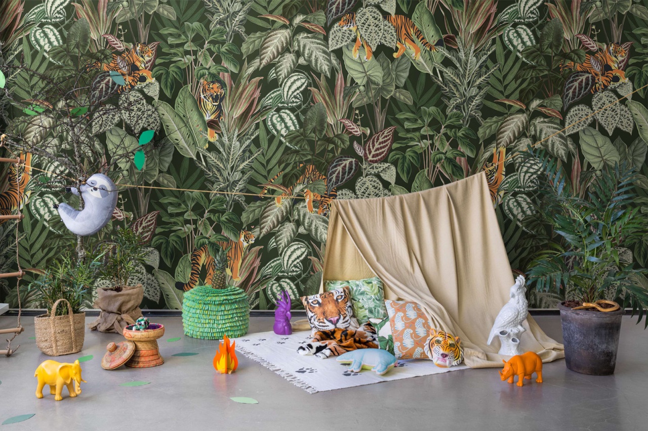Fototapet, 3D Mischievous Tigers, Lush, Rebel Walls - 3