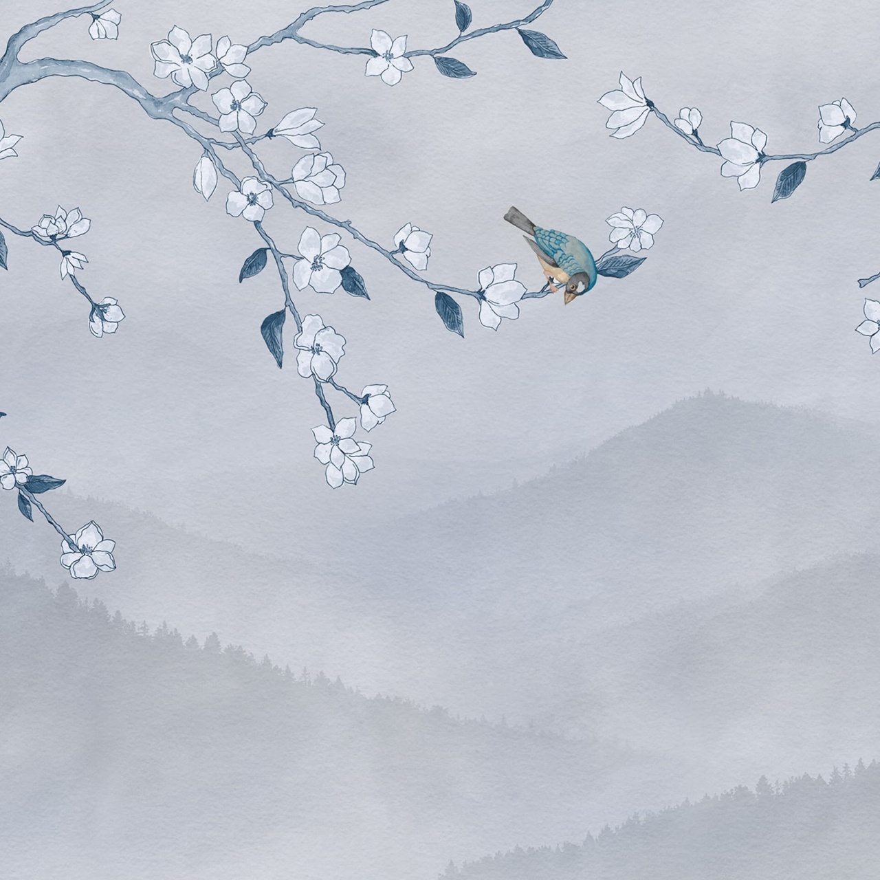 Fototapet, Bird in Tree, Blue, Rebel Walls - 2