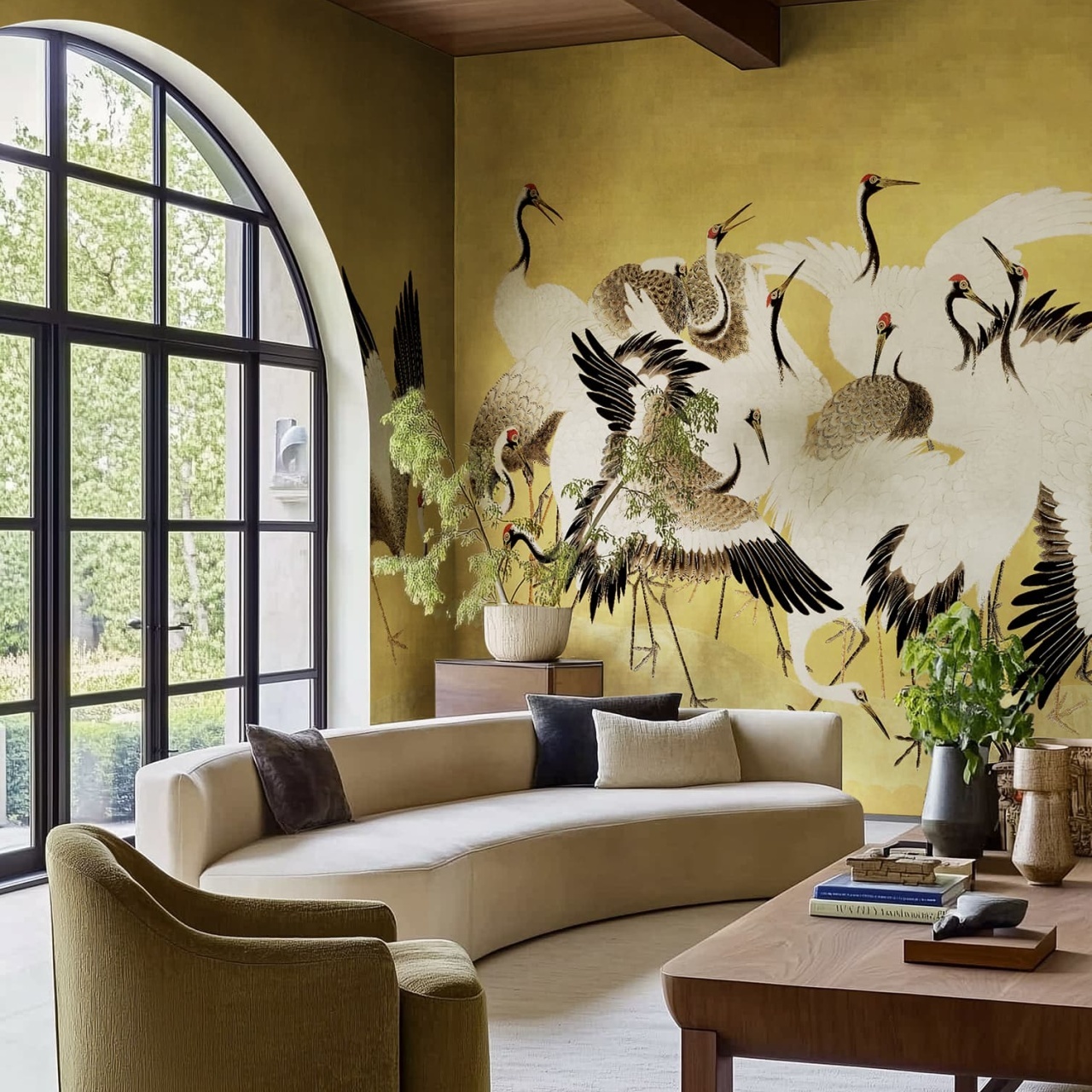 Fototapet, Dancing Cranes, Yellow, Rebel Walls - 3