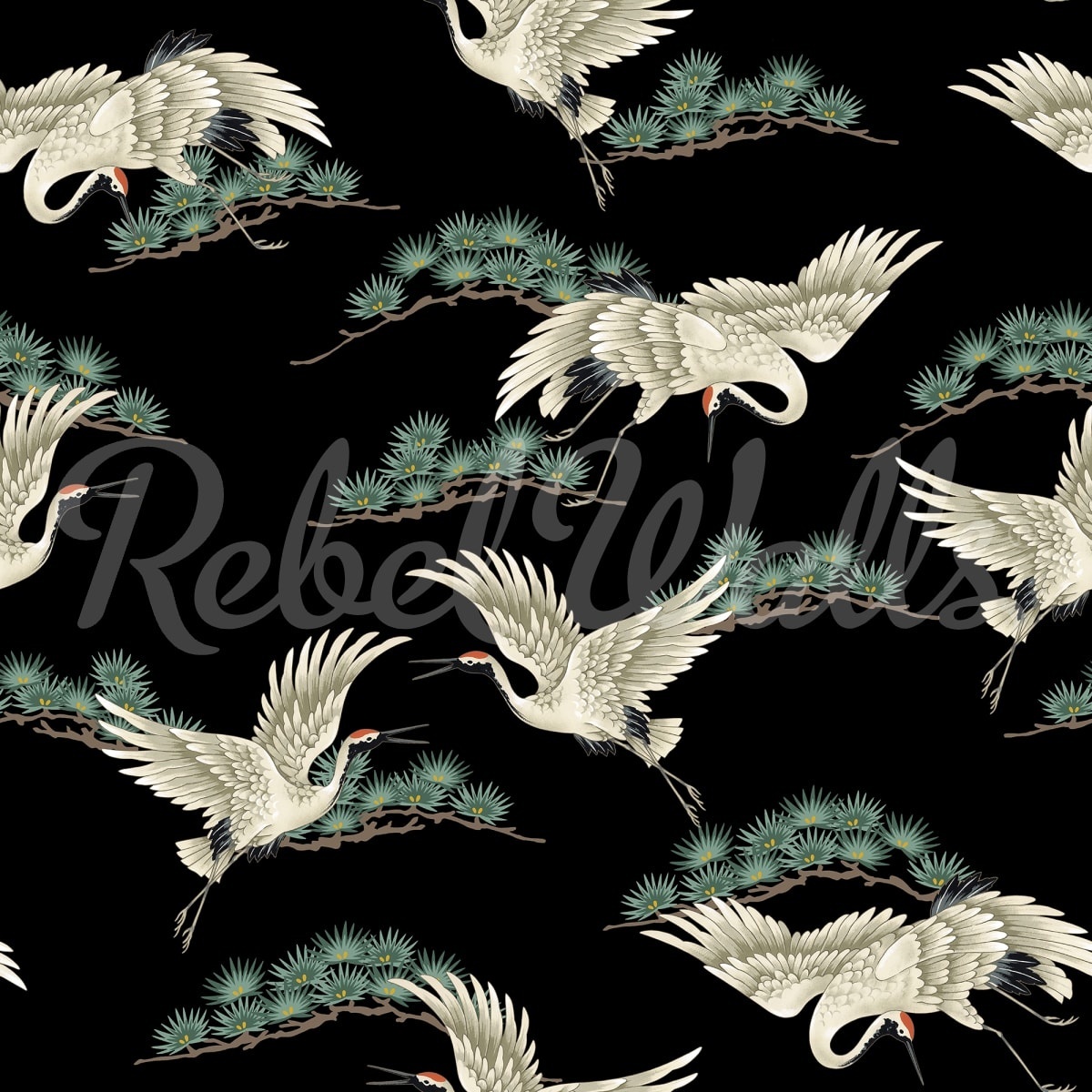 Fototapet, Flying Cranes, Black, Rebel Walls - 2